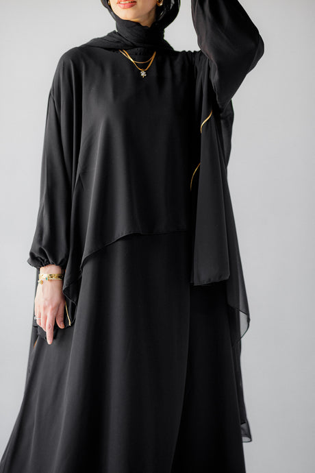 The Black Chiffon Cape With Golden Ribbons